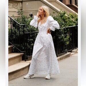 Thefashionguitar the drop long sleeve maxi dress white floral size M
